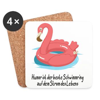 Anneau de natation flamant rose humour - Dessous de verre (lot de 4) - blanc - Devant