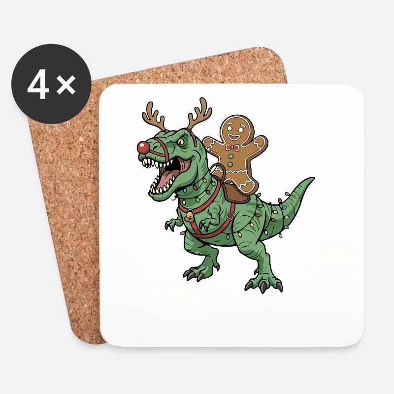 Lebkuchenmann reitet auf T-Rex Weihnachtsdinosauri - Untersetzer (4er-Set) - Weiß
