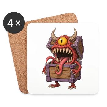 Cartoon Mimic Monster Truhe mit Auge & Hörnern - Untersetzer (4er-Set) - Weiß - Vorne