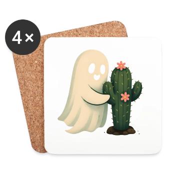 Cactus Friend Ghost Hugging Cactus - Coasters (set of 4) - white - Front