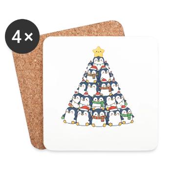 Funny Penguin Christmas Tree Christmas Fir Trees - Coasters (set of 4) - white - Front