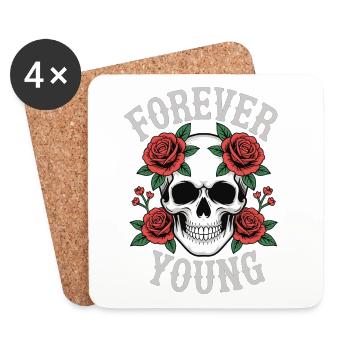 Forever Young Skull Rosen - Untersetzer (4er-Set) - Weiß - Vorne