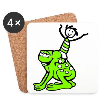 2 Freunde Frosch Junge Reiten Team Kröte Lustig - Untersetzer (4er-Set) - Weiß - Vorne