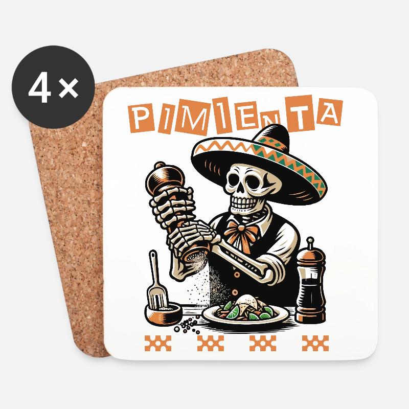 Mariachi Pfeffer Totenkopf - Untersetzer (4er-Set) - Weiß