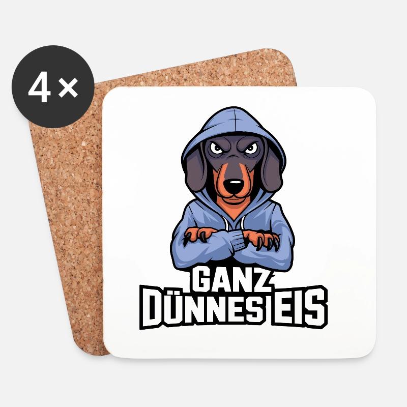  Ganz Dünnes Eis Dackel Spruch Hund Lustig Cool - Untersetzer (4er-Set) - Weiß