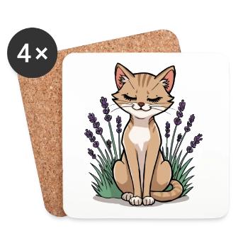 Chat se repose dans le champ de lavande - Dessous de verre (lot de 4) - blanc - Devant