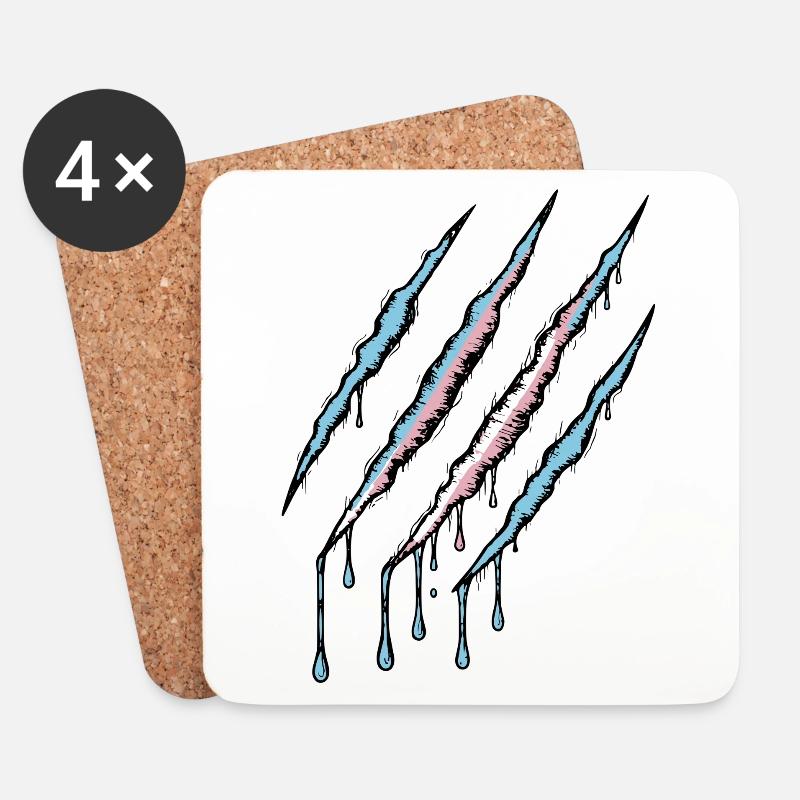 Transgender Pride Claw - Trans Flagge Kratzspur  - Untersetzer (4er-Set) - Weiß