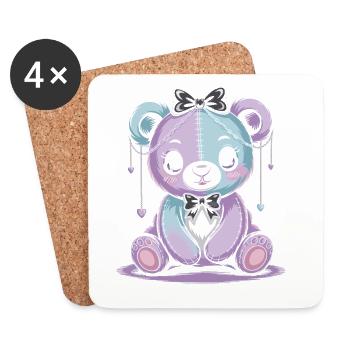 Kawaii Pastel Goth Patched Bear - Dessous de verre (lot de 4) - blanc - Devant