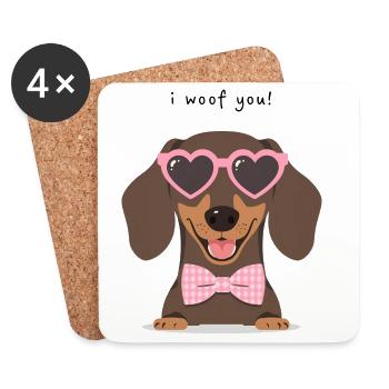 Teckel I Woof You Saint Valentin Design - Dessous de verre (lot de 4) - blanc - Devant