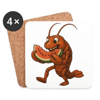 Süßer Hummer Cartoon Wassermelone Sommerfrucht - Untersetzer (4er-Set) - Weiß - Vorne