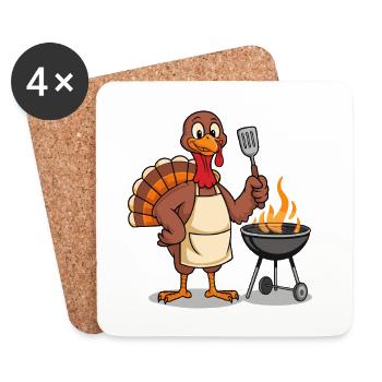 Lustiger Truthahn Grill Thanksgiving - Untersetzer (4er-Set) - Weiß - Vorne