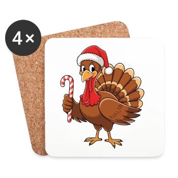 Dinde avec chapeau de Noël Thanksgiving - Dessous de verre (lot de 4) - blanc - Devant