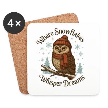 Wintereule – Where Snowflakes Whisper Dreams - Untersetzer (4er-Set) - Weiß - Vorne