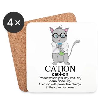 Cation Science Cat Shirt – Funny Chemistry Tee - Coasters (set of 4) - white - Front