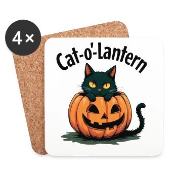 Cat-o'-Lantern Halloween Cat in Pumpkin - Coasters (set of 4) - white - Front