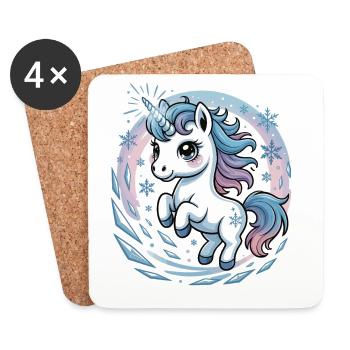 T-shirt licorne avec flocons de neige - Dessous de verre (lot de 4) - blanc - Devant