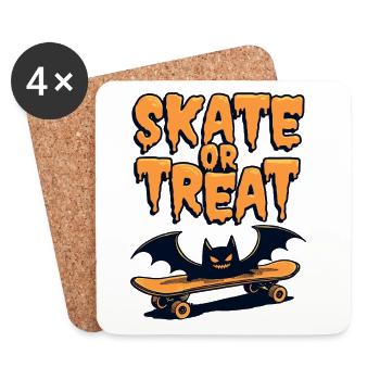 Skate or Treat Skateboard Halloween Bat - Coasters (set of 4) - white - Front