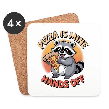 Humour du raton laveur – La pizza n’est que pour moi - Dessous de verre (lot de 4) - blanc - Devant