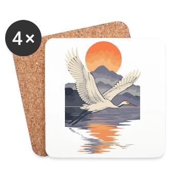 Kranich, der bei Sonnenuntergang fliegt Reflexion - Untersetzer (4er-Set) - Weiß - Vorne