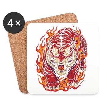 Fire Tiger Spirit Design - Coasters (set of 4) - white - Front