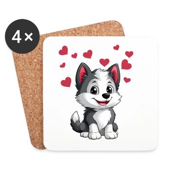 Cute husky with hearts - Coasters (set of 4) - white - Front