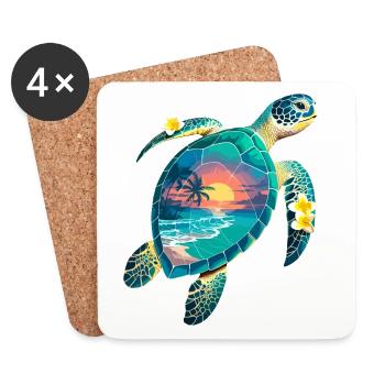 Turtle Waves Surf Turtle Surfer Turtles - Dessous de verre (lot de 4) - blanc - Devant