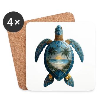 Turtle Waves Surf Turtle Surfer Turtles - Dessous de verre (lot de 4) - blanc - Devant