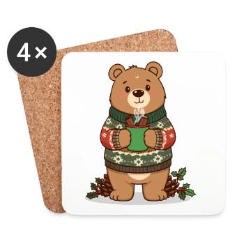 Winterbär mit dampfendem Kakao - Untersetzer (4er-Set) - Weiß - Vorne