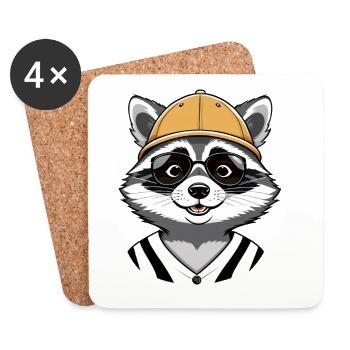 Raccoon with helmet and sunglasses - Coasters (set of 4) - white - Front