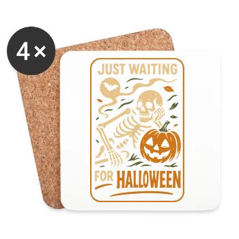 Juste En Attendant Alloween, Squelette, Citrouille - Dessous de verre (lot de 4) - blanc - Devant