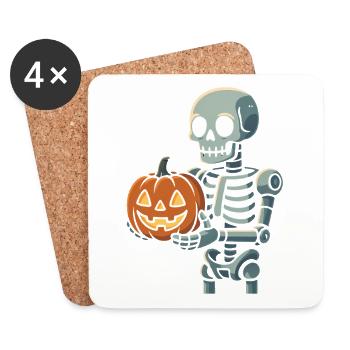 Squelette avec citrouille d’Halloween - Dessous de verre (lot de 4) - blanc - Devant