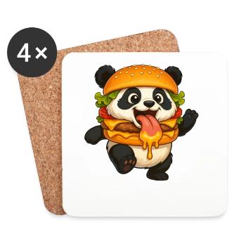 Drôle de panda avec hamburger dansant fast-food - Dessous de verre (lot de 4) - blanc - Devant