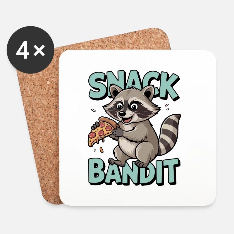 Waschbär Humor – Snack Bandit - Untersetzer (4er-Set) - Weiß