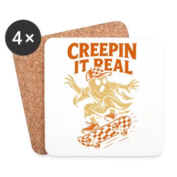 Creepin It Real Halloween Ghost Skateboard - Dessous de verre (lot de 4) - blanc - Devant