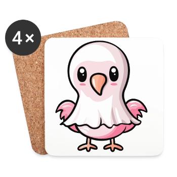 Flamant rose fantôme d’Halloween - Dessous de verre (lot de 4) - blanc - Devant