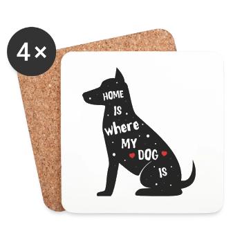 Home is where my dog is – polka dot design - Coasters (set of 4) - white - Front
