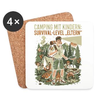 Camping avec enfants - parents à niveau de survie - Dessous de verre (lot de 4) - blanc - Devant