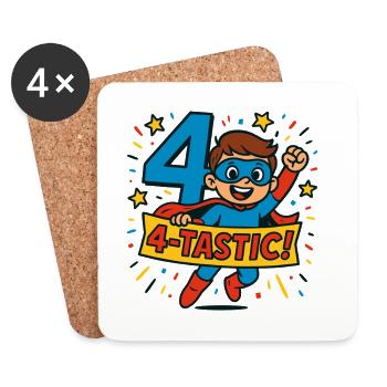 4 Tastic Superhero Fourth Birthday Boy - Untersetzer (4er-Set) - Weiß - Vorne