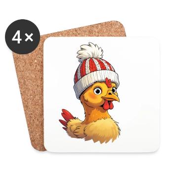 Chick with knitted hat - Coasters (set of 4) - white - Front
