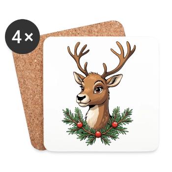 Deer head with Christmas wreath - Coasters (set of 4) - white - Front
