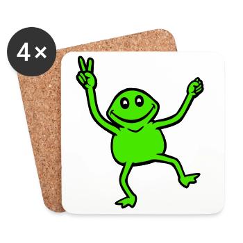 Frog Peace Hand Sign Symbol Victory Hands Cute - Coasters (set of 4) - white - Front