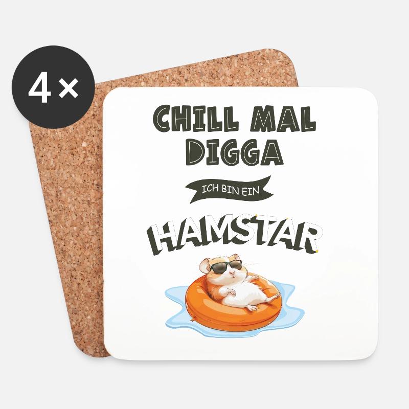 Chill mal Digga – Hamstar Fun Shirt - Untersetzer (4er-Set) - Weiß
