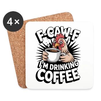 F Caw F Coffee Rooster Cartoon - Coasters (set of 4) - white - Front