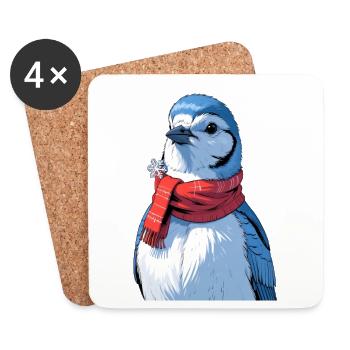 Winter Bird with Red Scarf - Coasters (set of 4) - white - Front