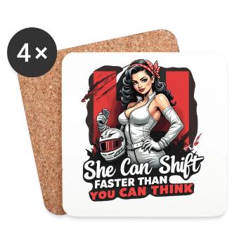 Tuned for Trouble - Retro Auto Girl Design - Dessous de verre (lot de 4) - blanc - Devant