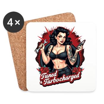 Tuned for Trouble - Retro Auto Girl Design - Dessous de verre (lot de 4) - blanc - Devant