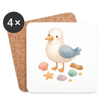Seagull Beach Coquillages Côte Maritime - Dessous de verre (lot de 4) - blanc - Devant