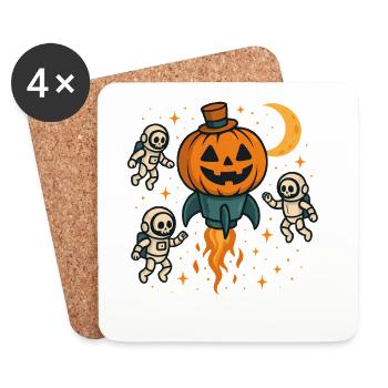 Halloween Rocket Pumpkin in Space - Coasters (set of 4) - white - Front