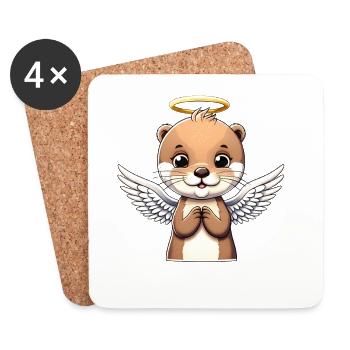 Loutre mignonne avec halo d’ailes d’ange - Dessous de verre (lot de 4) - blanc - Devant