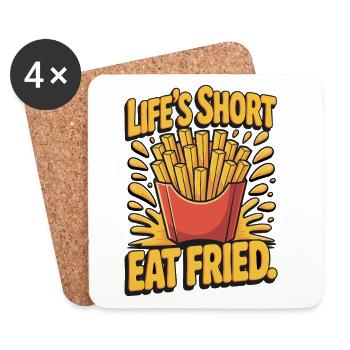 Fan de frites Nourriture délicieuse : la vie est courte manger frit - Dessous de verre (lot de 4) - blanc - Devant